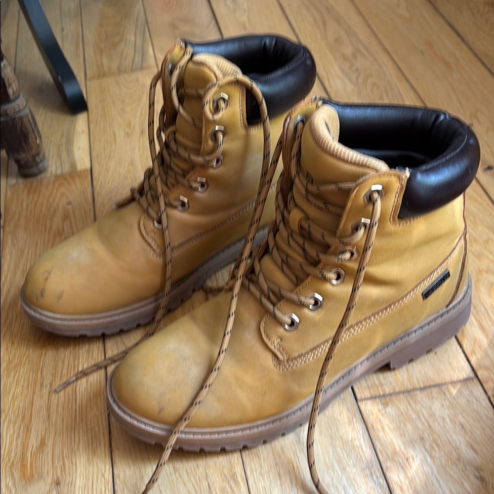 Tan and Brown Boots with Reinforced Stitching and Padded Collar waterproof